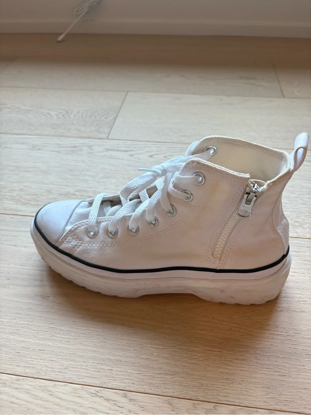 Converse White Kids High-Top Platform Sneakers with Black Trim